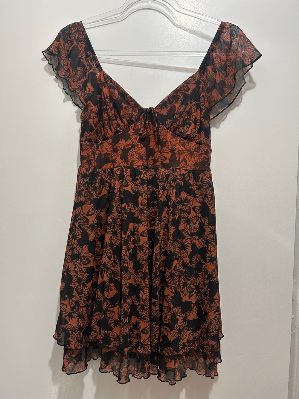 Wild Fable Floral Ruffle Mini Dress Black Orange – Size S